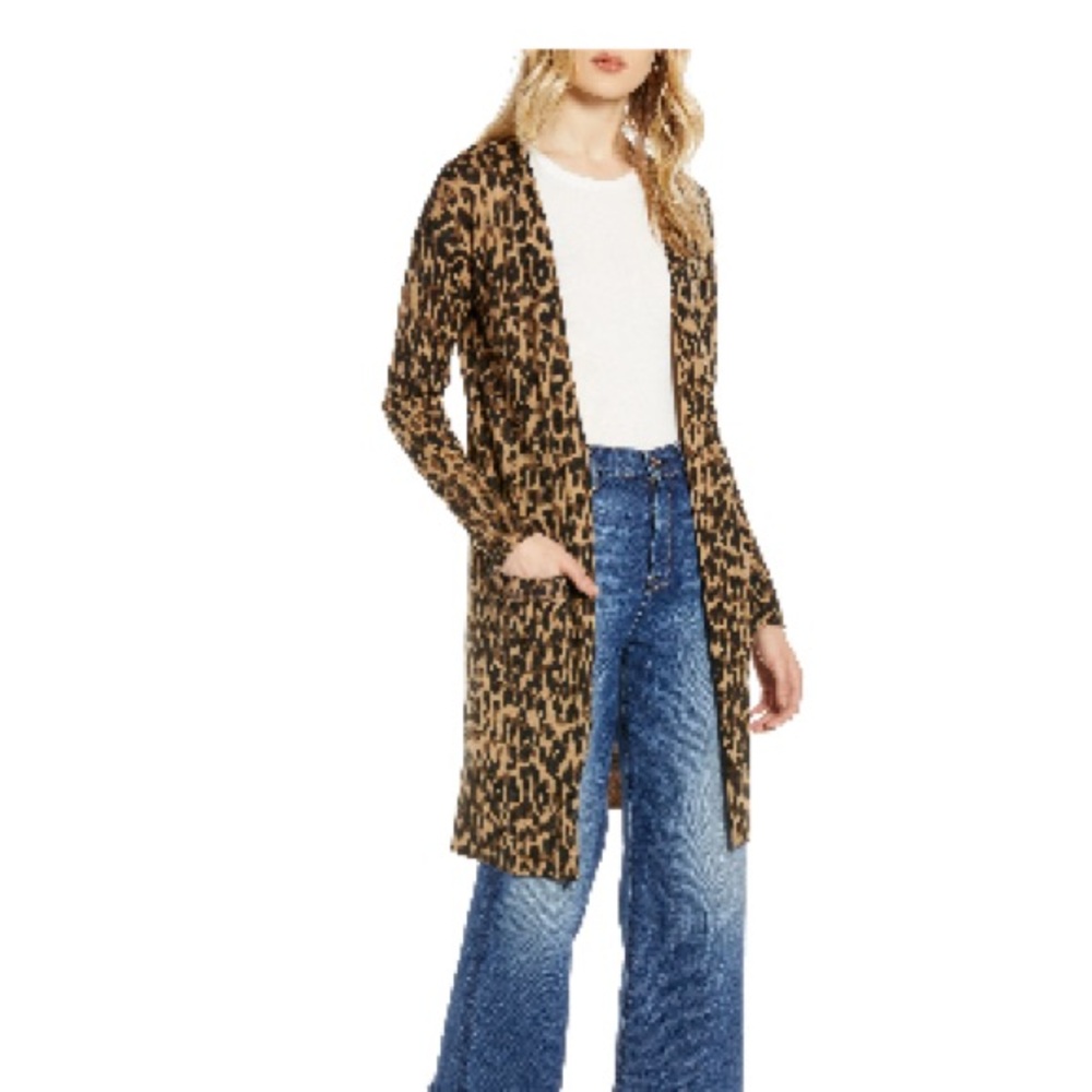 Halogen Leopard Print Long Cardigan